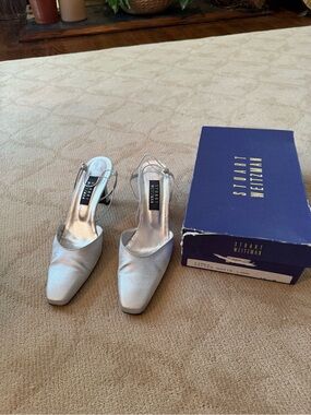 Stuart Weitzman Metallic Silver Pointed Slingback Heels
